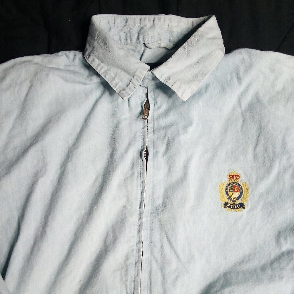 Vintage Polo Ralph Lauren Crest Logo Denim Bomber Jacket Parka